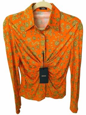 Versace NWT Baroque Ruched Front Blouse